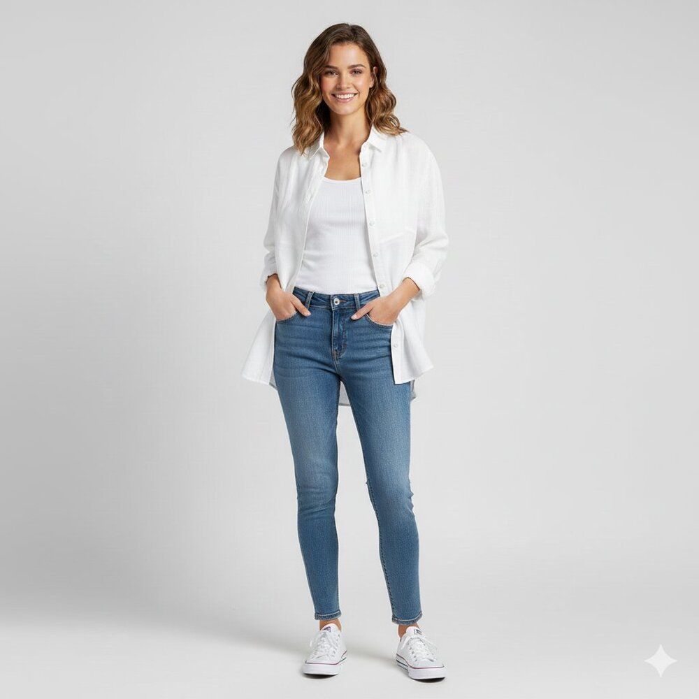 Free People One Teaspoon Button Down Shirt Crinkle Gauze Poplin Cotton White - Picture 3 of 16